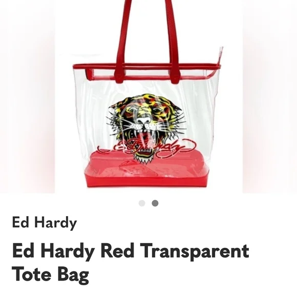 Ed Hardy Red and Clear Tote Bag - Picture 1 of 2